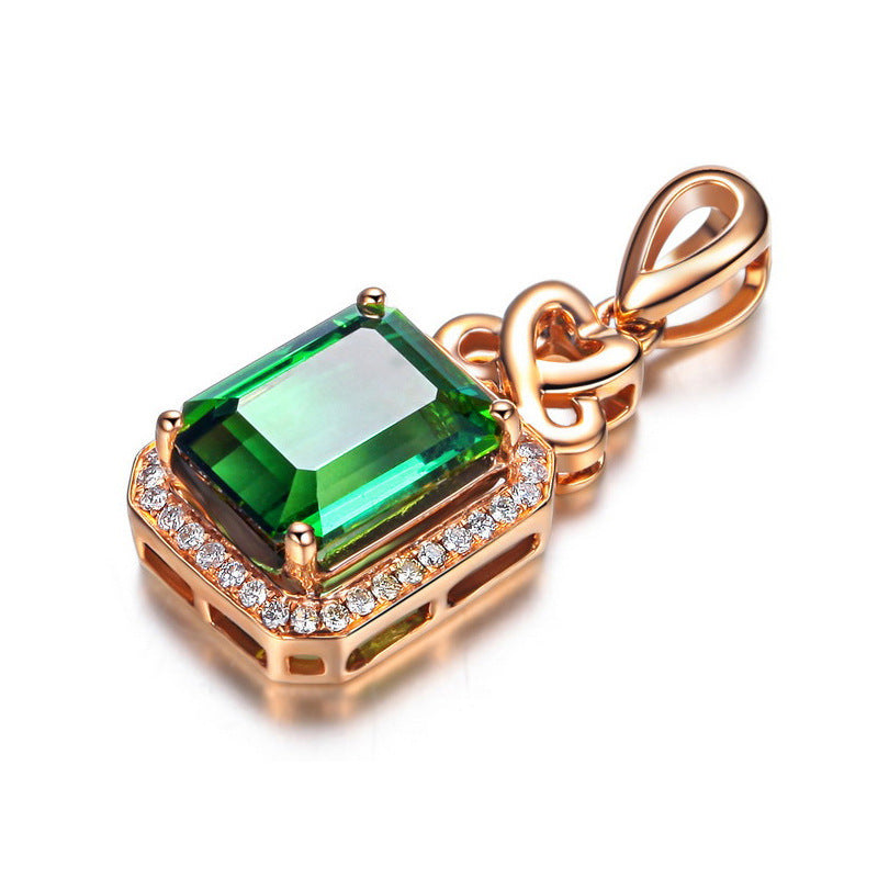 Emerald Pendant Silver Plated 18k Rose Gold Bijou Her