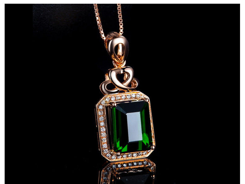 Emerald Pendant Silver Plated 18k Rose Gold Bijou Her