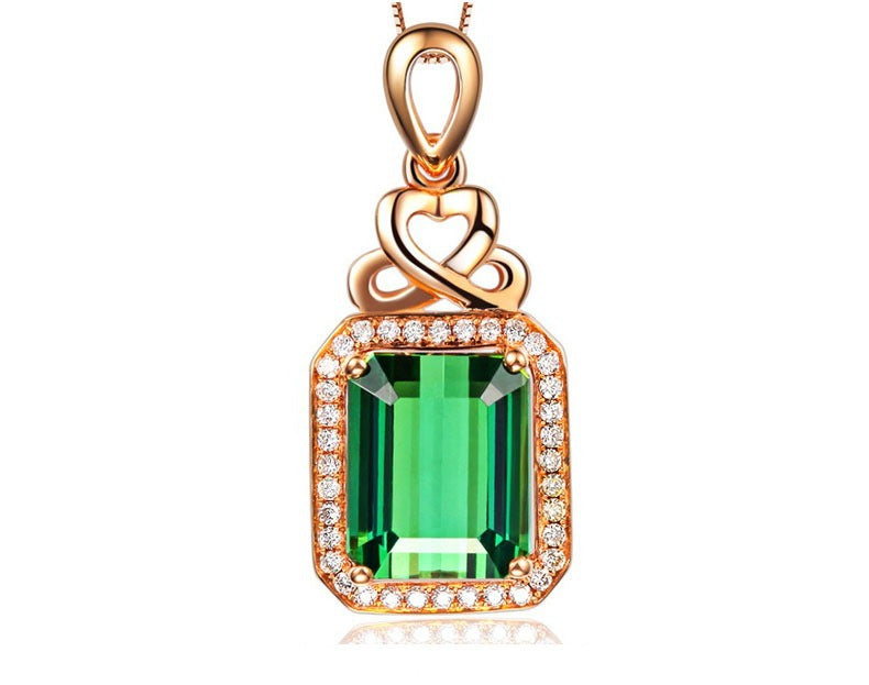 Emerald Pendant Silver Plated 18k Rose Gold Bijou Her