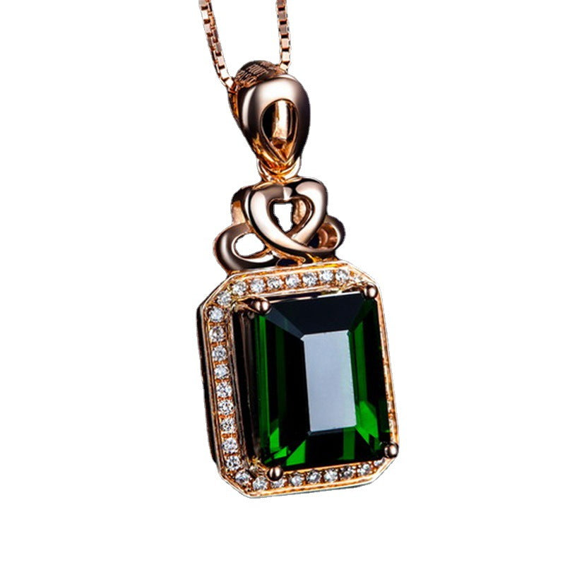 Emerald Pendant Silver Plated 18k Rose Gold Bijou Her