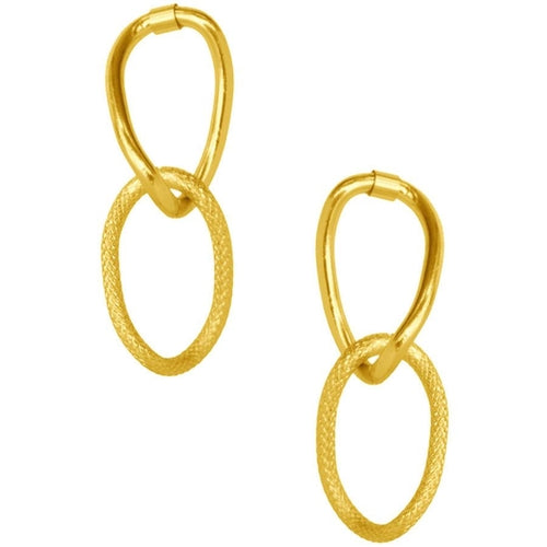 Emma Festive Link Chain Earrings - Polished & Brushed Gold, Lightweight, Hypoallergenic Bijou Her