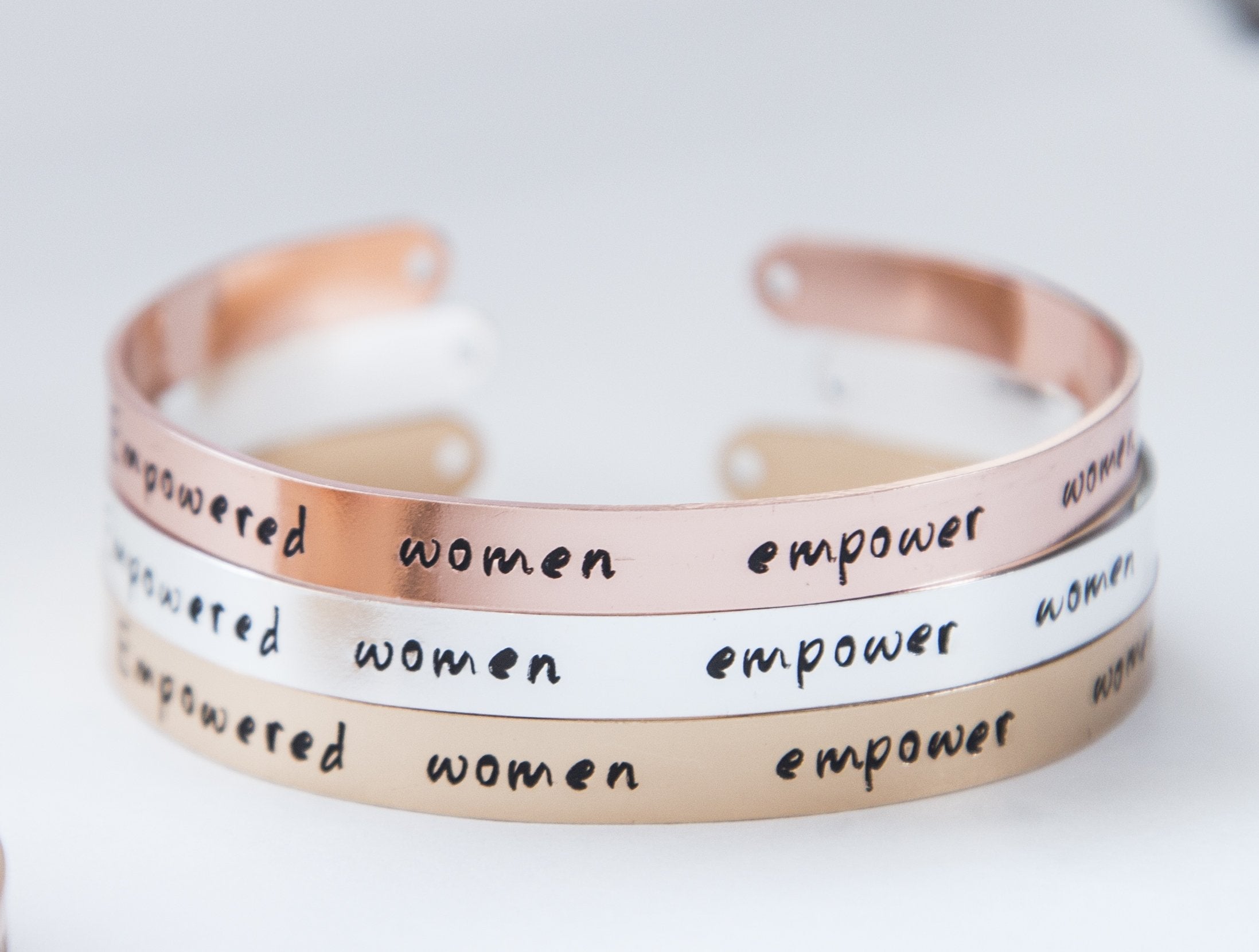 Empowered Women Bracelet - Adjustable Copper Jewelry with Stamped Message Bijou Her