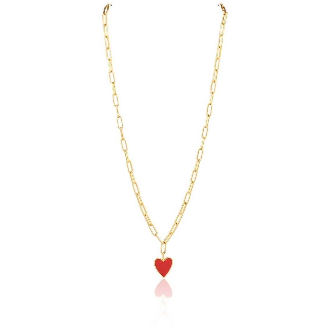 Enamel Heart Charm Necklace - 18k Gold Plated Link, Adjustable 16"-18" Length Bijou Her