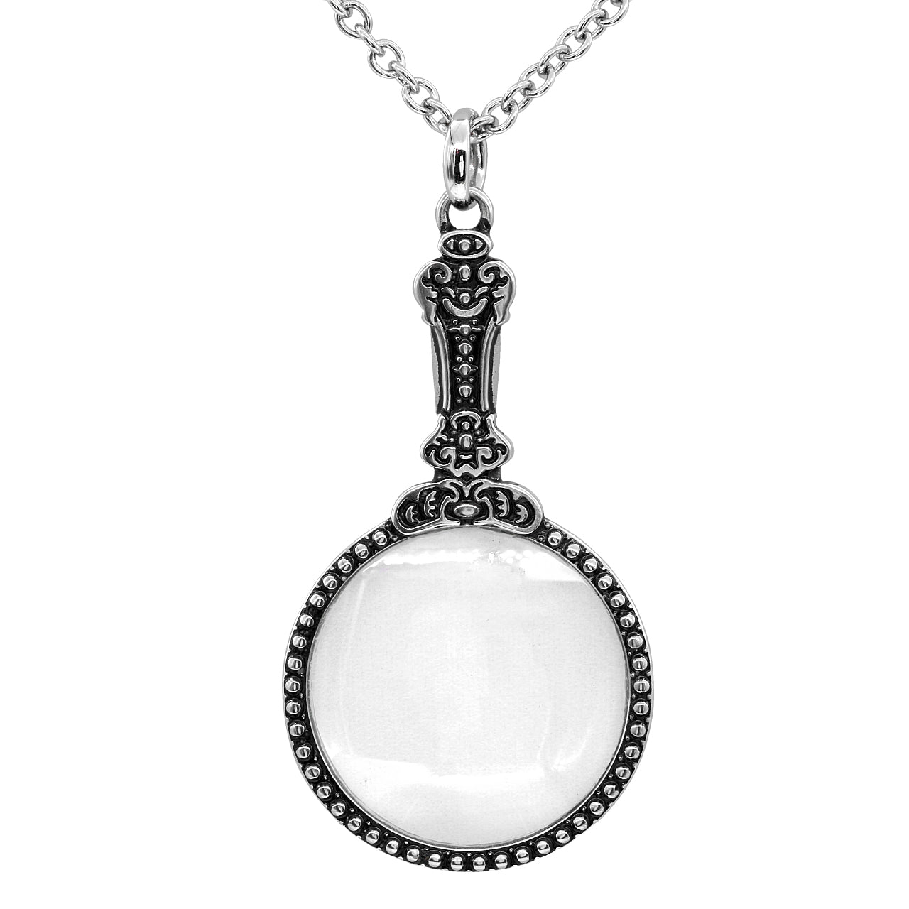 Enchanted Mirror Necklace: Stainless Steel Pendant with 5X Convex Lens
Keywords: Necklace, Stainless Steel, Pendant, Convex Lens, Fashion Accessory Bijou Her