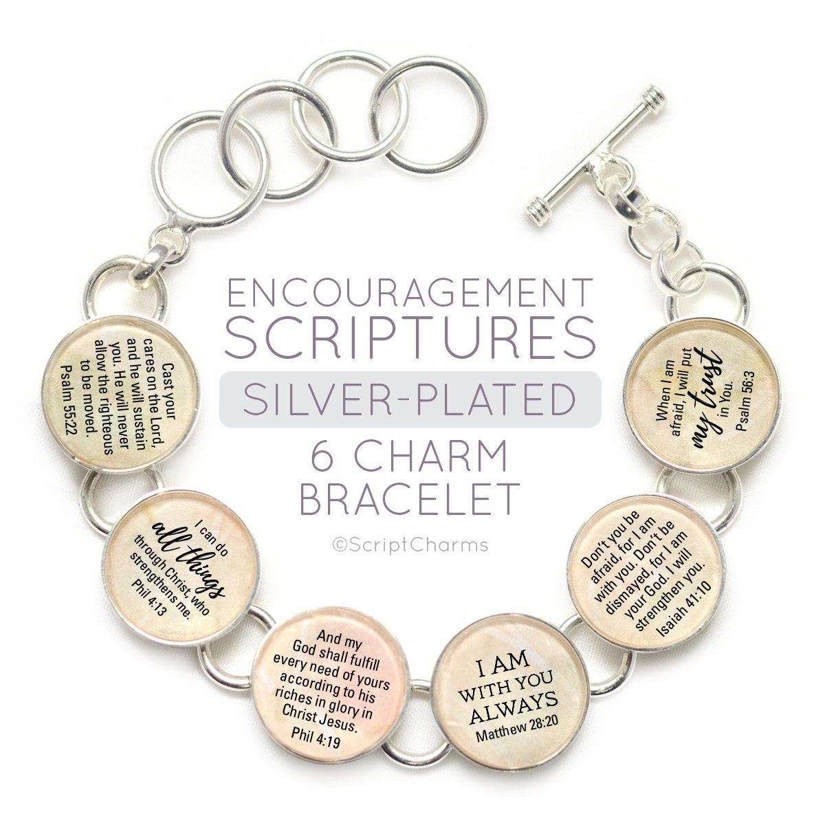 Encouraging Scripture Charm Bracelet - Handcrafted Silver-Plated Jewelry Bijou Her