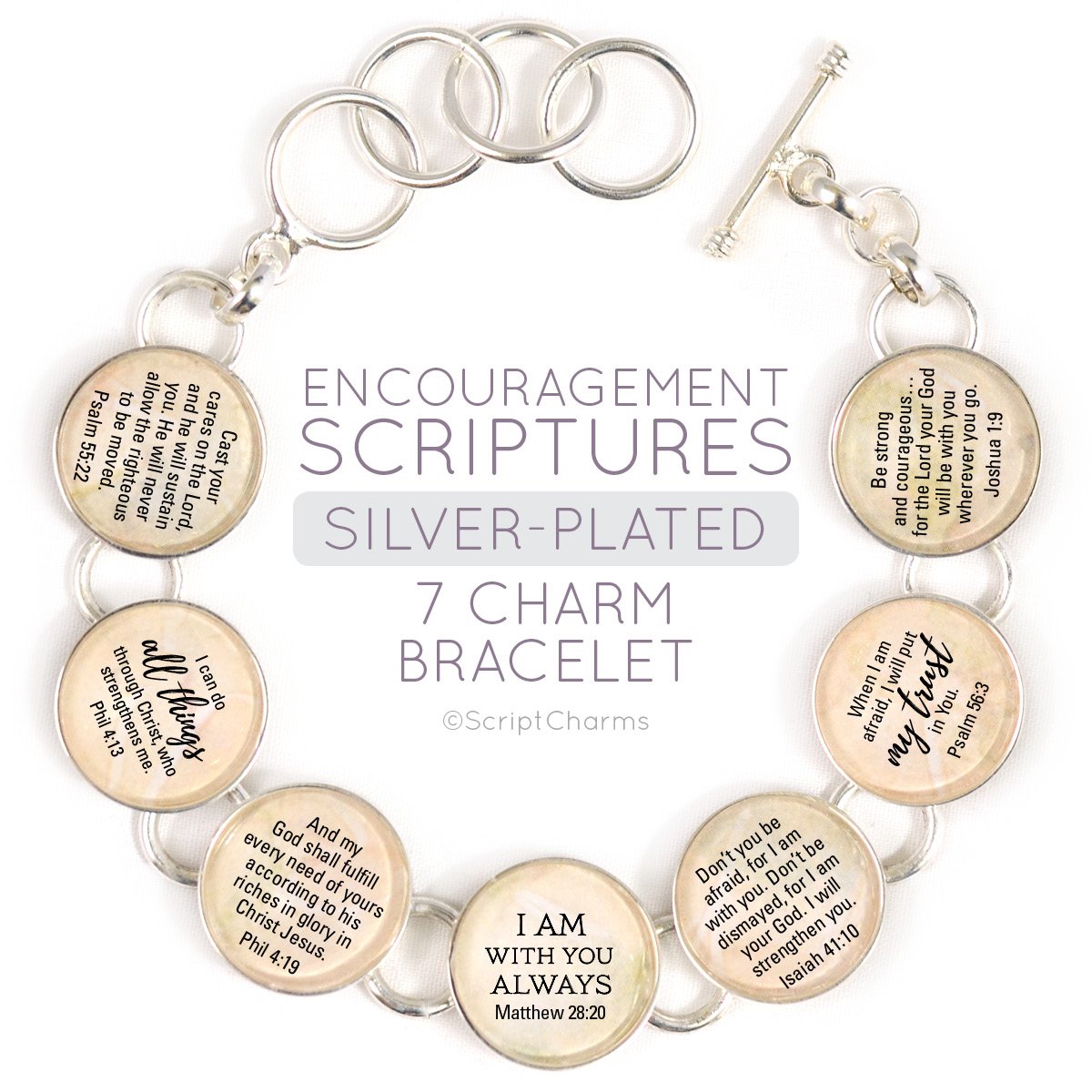 Encouraging Scripture Charm Bracelet - Handcrafted Silver-Plated Jewelry Bijou Her