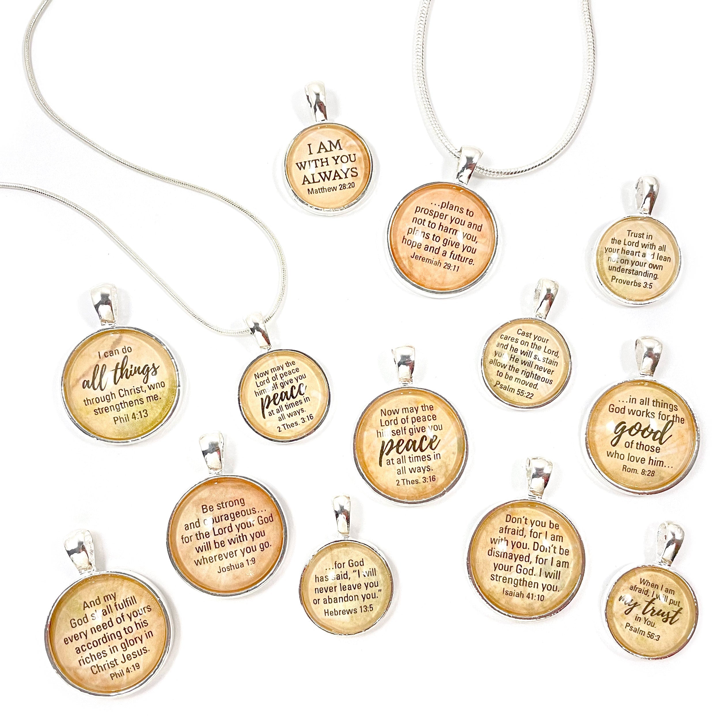 Encouraging Scripture Pendant Necklace - Silver-Plated, Choice of Size, 12 Verses to Choose From Bijou Her