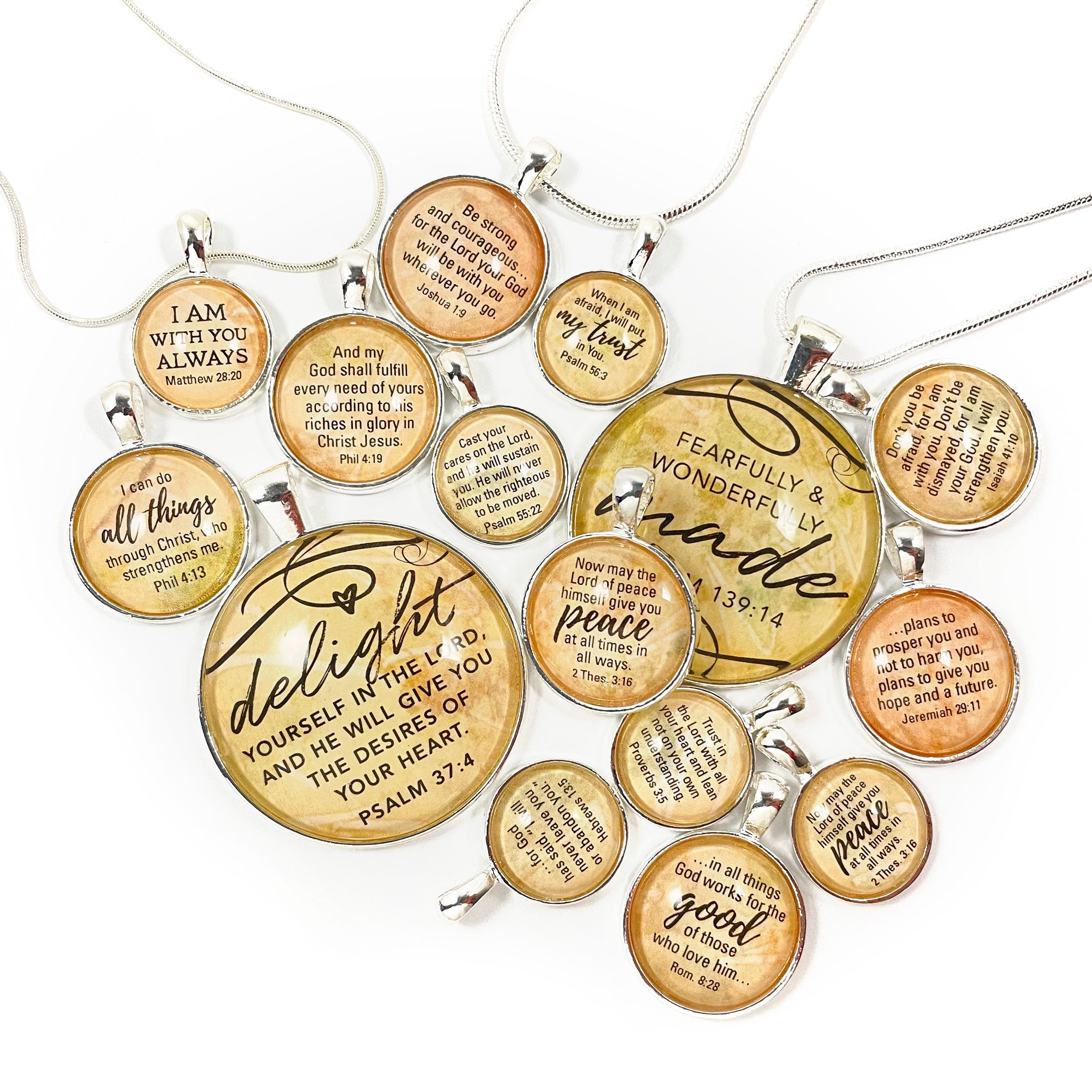 Encouraging Scripture Pendant Necklace - Silver-Plated, Choice of Size, 12 Verses to Choose From Bijou Her