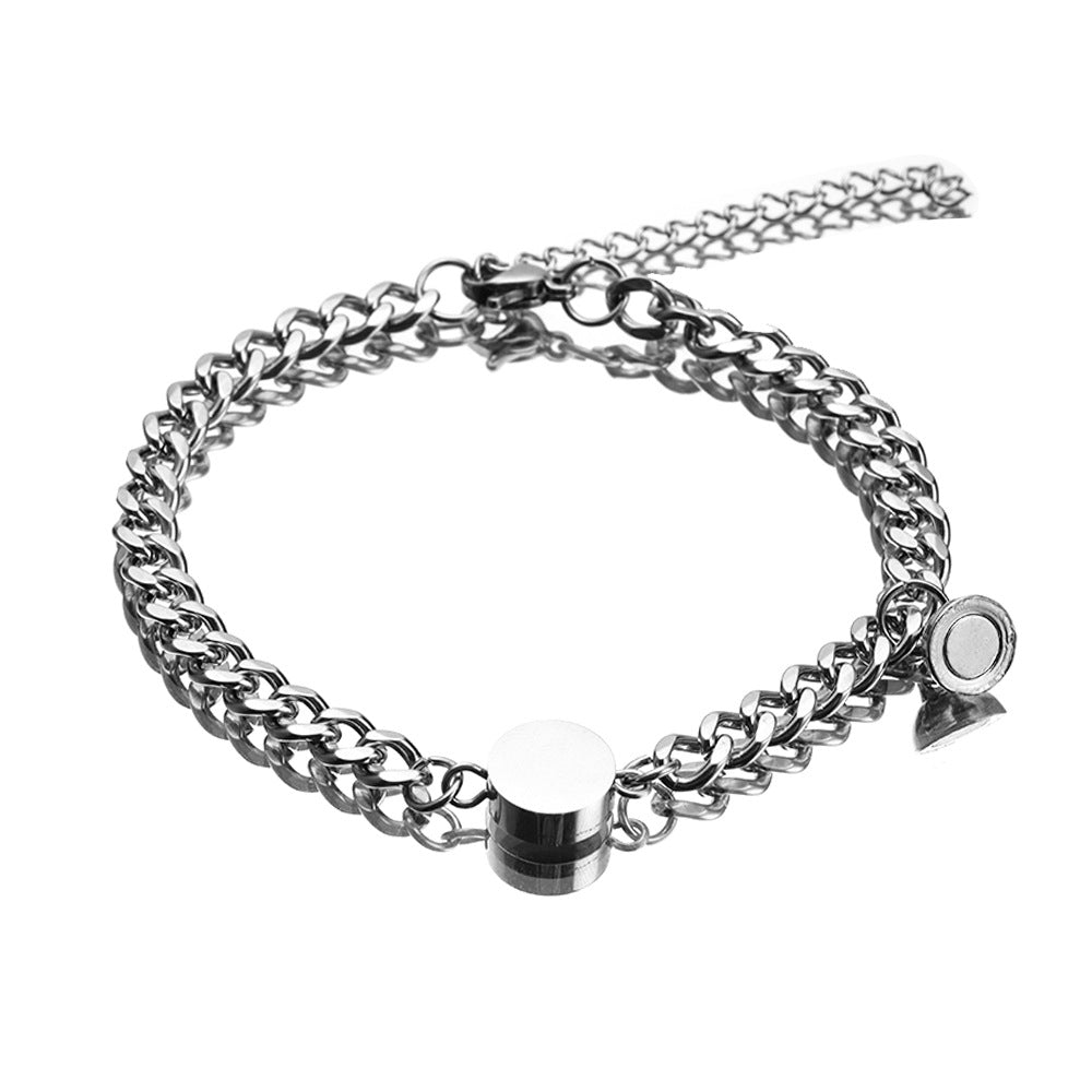 English Letters Titanium Steel Magnet Suction Couple Bracelet Bijou Her