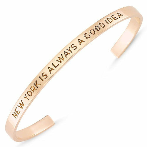 Engraved New York Sterling Silver Cuff Bracelet - 18K Rose Gold or Rhodium Plated, 2.3" Diameter Bijou Her