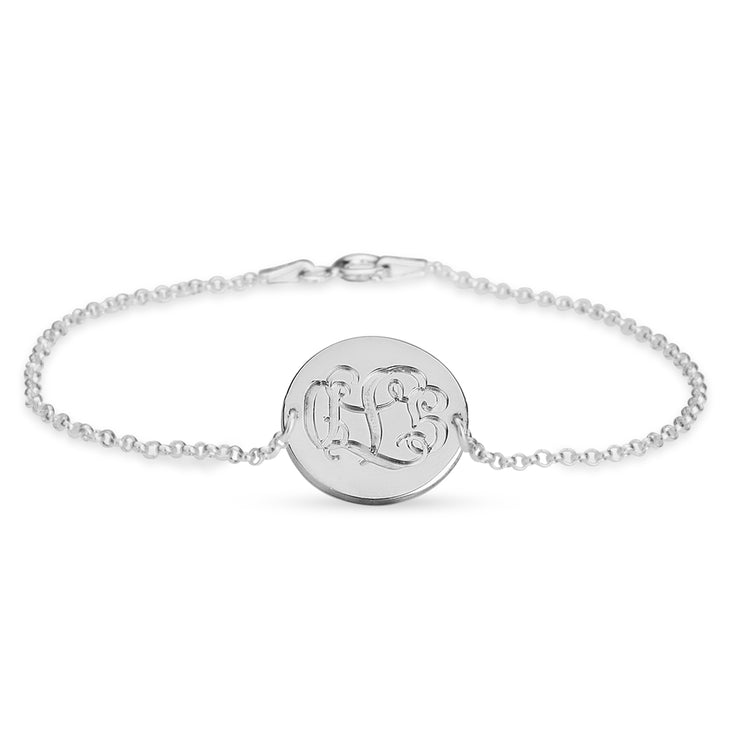 Engraved Swirling Script Monogram Bracelet - Personalized Jewelry in Sterling Silver, Gold, or Rose Gold Bijou Her