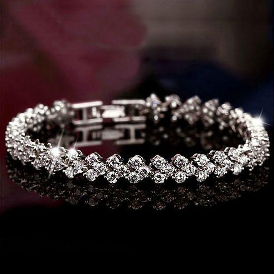 Eternal Love Tennis Bracelet: White Gold & Cubic Zirconia, 7.5 Inches, Fold Over Clasp, Gift Box Included, Free Shipping Bijou Her