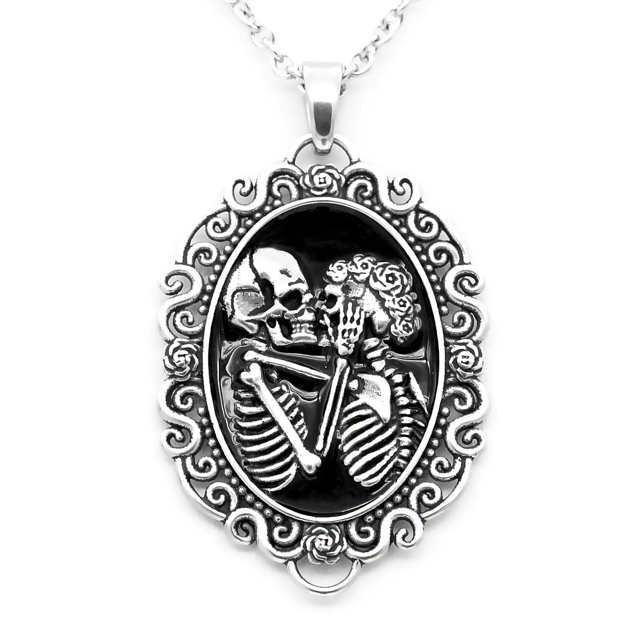 Eternal Lovers Skull Cameo Pendant Necklace - Romantic Jewelry Accessory Bijou Her