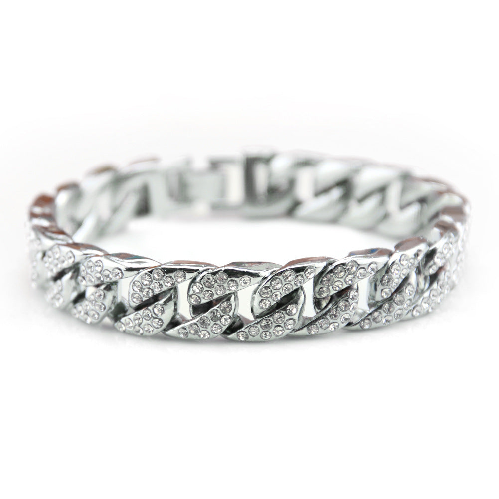 European And American Hip-hop Rap Full Of Diamond Men's Bracelet Bijou Her