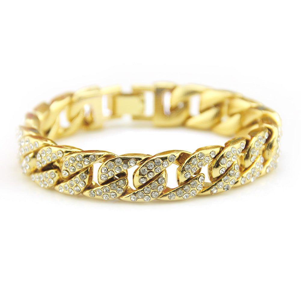 European And American Hip-hop Rap Full Of Diamond Men's Bracelet Bijou Her