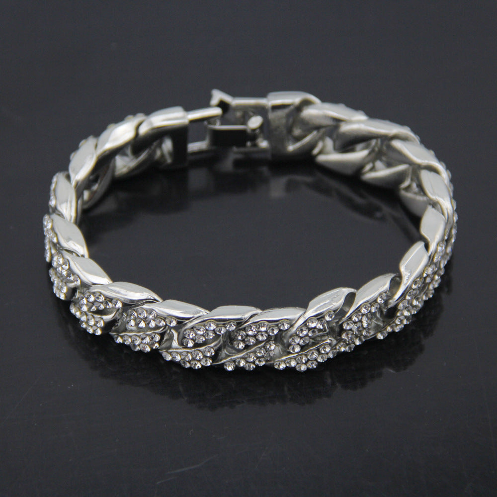 European And American Hip-hop Rap Full Of Diamond Men's Bracelet Bijou Her