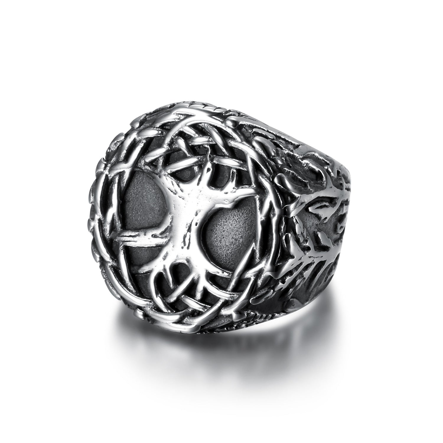 European And American Style Lucky Tree Titanium Steel Men's Ring Bijou Her