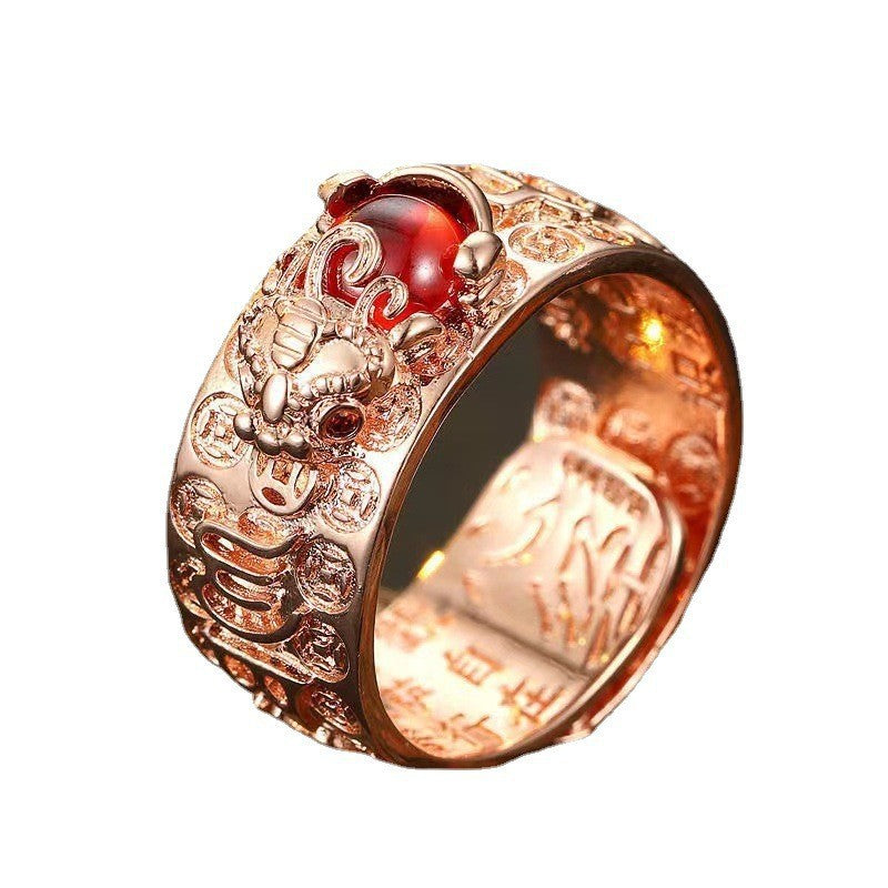 European And American Vintage Pixiu Heart Sutra Male And Female Aggressive Six-character Truth Opening Ring Bijou Her