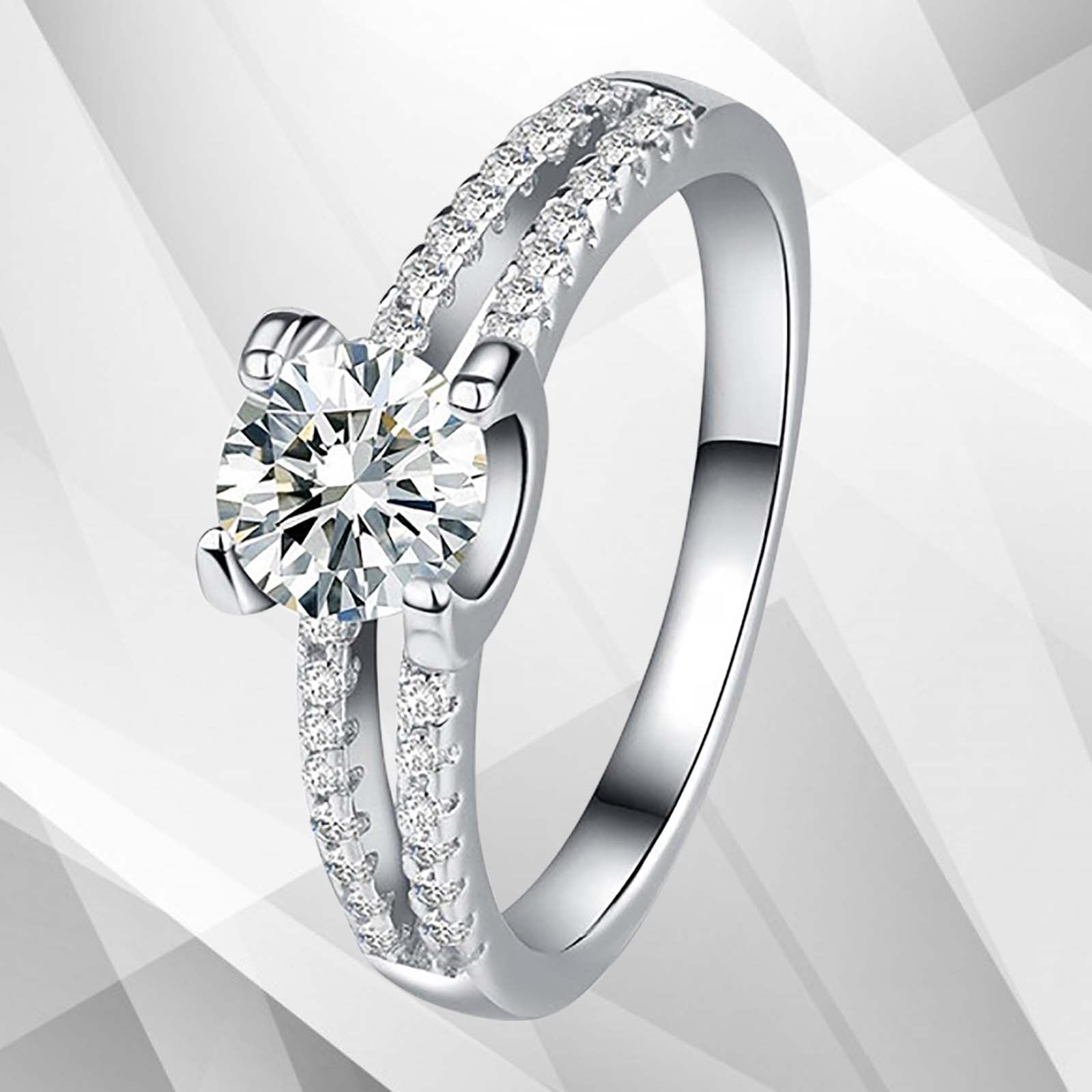 Exclusive Prong Settings Women Engagement Ring - 2.00Ct Cambodian CZ Diamond, 18Ct White Gold Over Brass - NDC14 Bijou Her