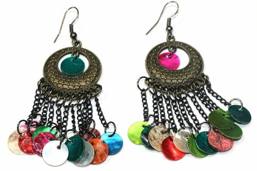 Exotic Mother of Pearl Gypsy Earrings - Colorful and Lightweight Bijou Her