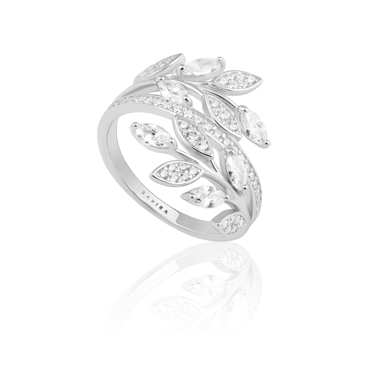 Exquisite CZ Leaf Wrap Ring - 14k Plated Sterling Silver with CZ Stones - Sizes 6-9 Bijou Her