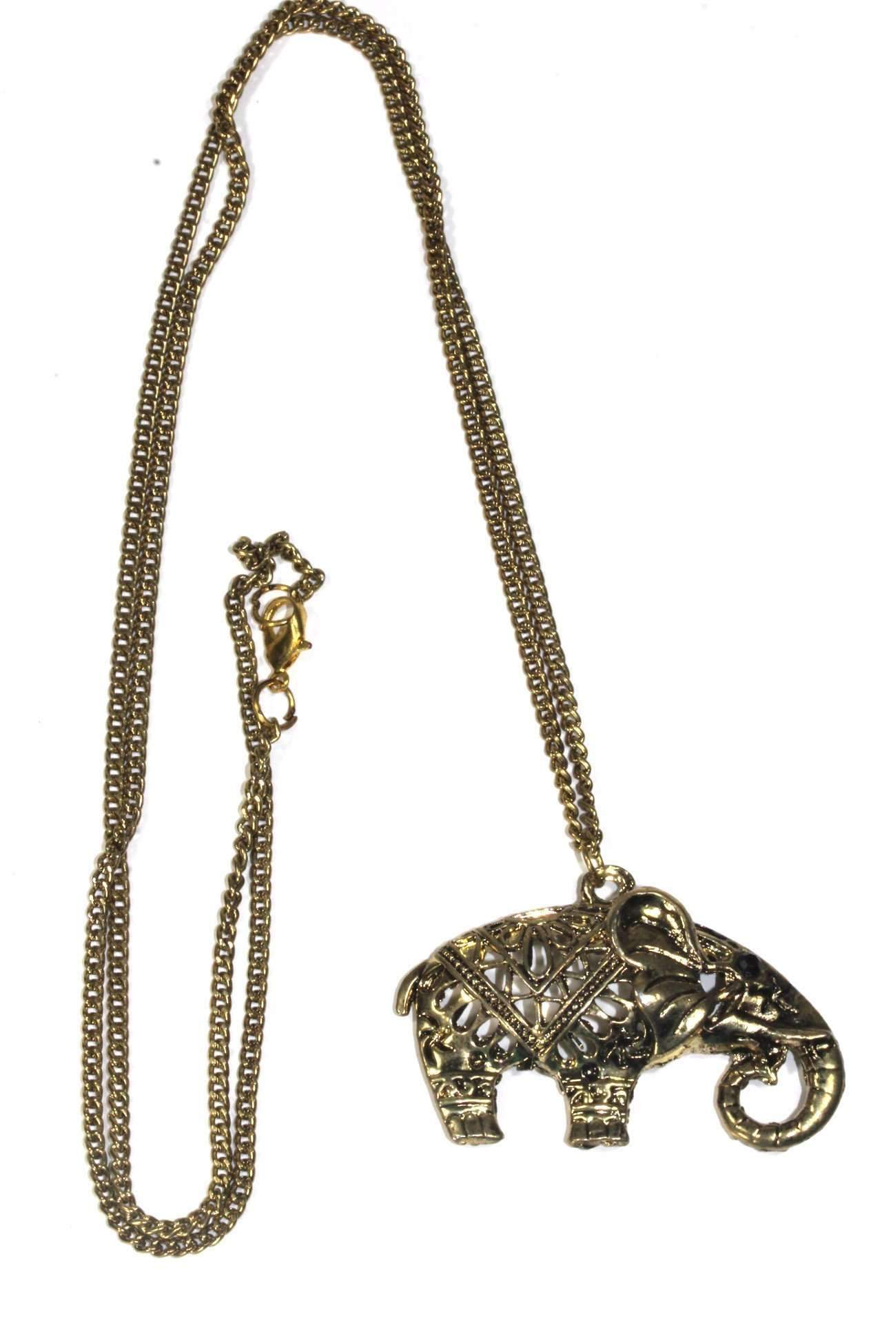 Exquisite Festival Elephant Pendant Necklace - Handmade Open Work Style in Silver or Gold Tone Bijou Her