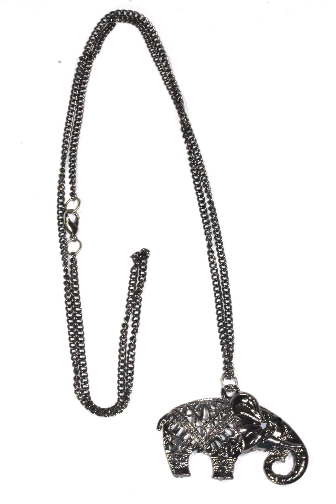 Exquisite Festival Elephant Pendant Necklace - Handmade Open Work Style in Silver or Gold Tone Bijou Her