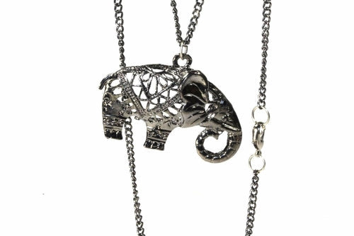 Exquisite Festival Elephant Pendant Necklace - Handmade Open Work Style in Silver or Gold Tone Bijou Her