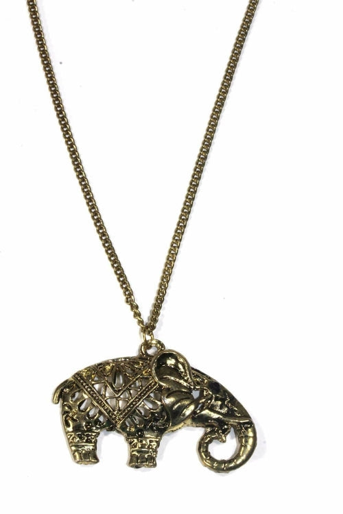 Exquisite Festival Elephant Pendant Necklace - Handmade Open Work Style in Silver or Gold Tone Bijou Her