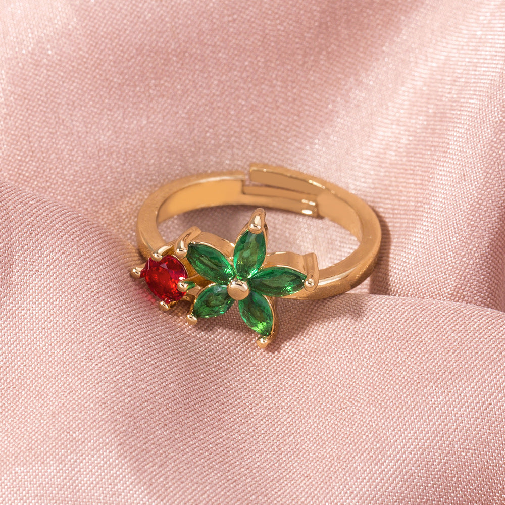 Fashion Gold 5-petal Flower Color Ring Female Bijou Her