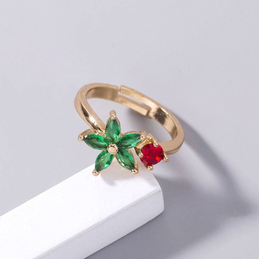 Fashion Gold 5-petal Flower Color Ring Female Bijou Her