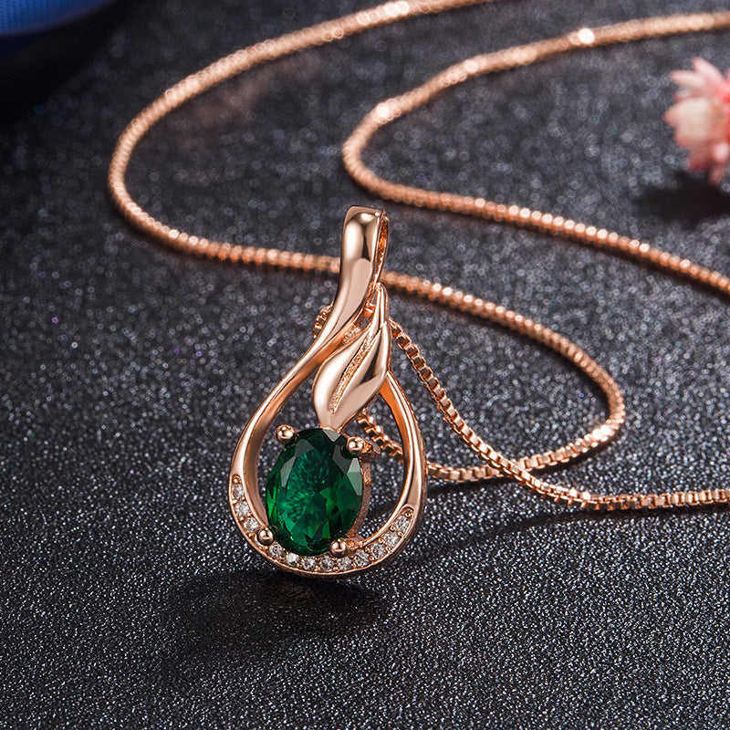 Fashion Rose Gold Drop Emerald Pendant Bijou Her