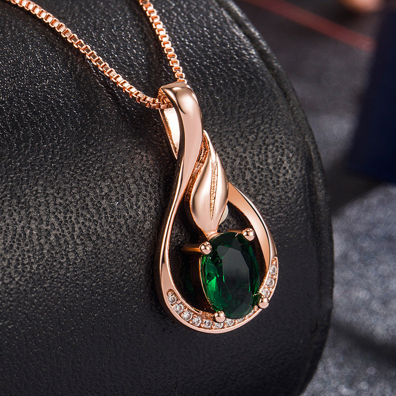 Fashion Rose Gold Drop Emerald Pendant Bijou Her