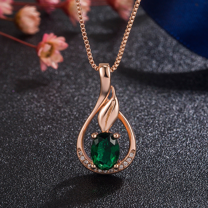 Fashion Rose Gold Drop Emerald Pendant Bijou Her