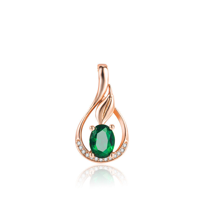 Fashion Rose Gold Drop Emerald Pendant Bijou Her