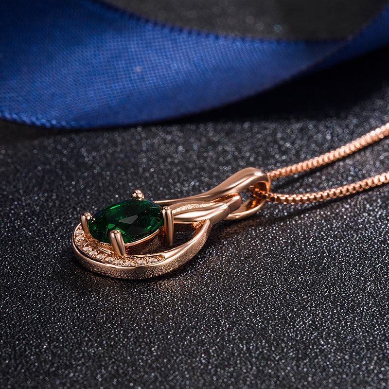 Fashion Rose Gold Drop Emerald Pendant Bijou Her