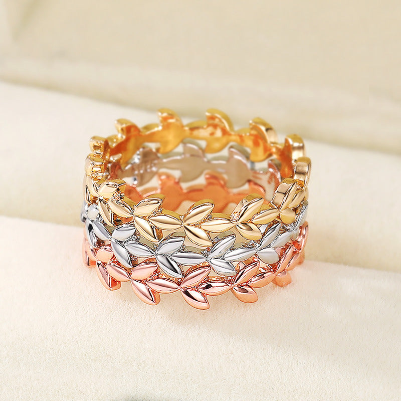 Fashion Rose Gold Rattan Leaf Ring Bijou Her