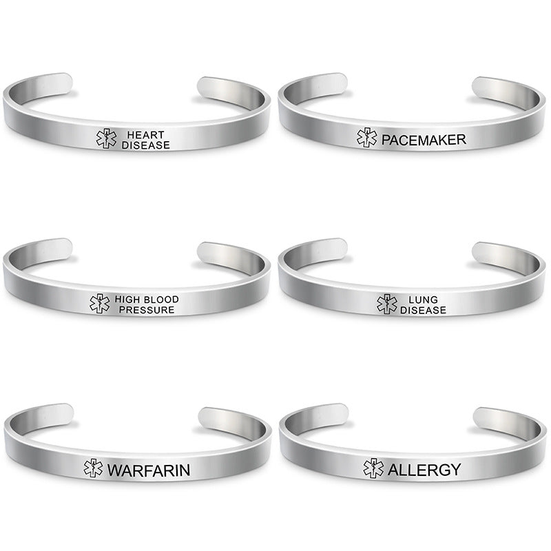 Fashion Silver Plated Medical Alert Cuff Bracelet EPILEPSY Diabetic Allergy Stainless Steel Bangle For Women Men Bijou Her