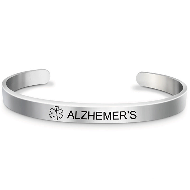 Fashion Silver Plated Medical Alert Cuff Bracelet EPILEPSY Diabetic Allergy Stainless Steel Bangle For Women Men Bijou Her