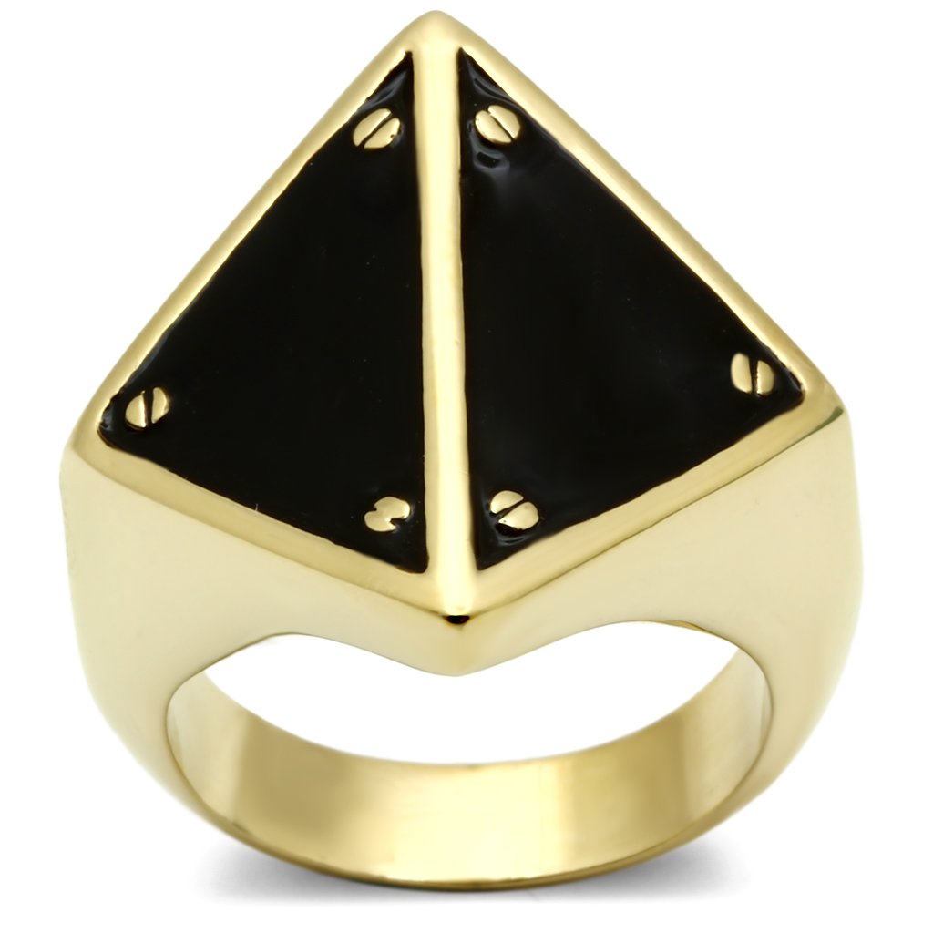 Fashionable GL325 IP Gold Brass Ring with Jet Epoxy Stone Bijou Her