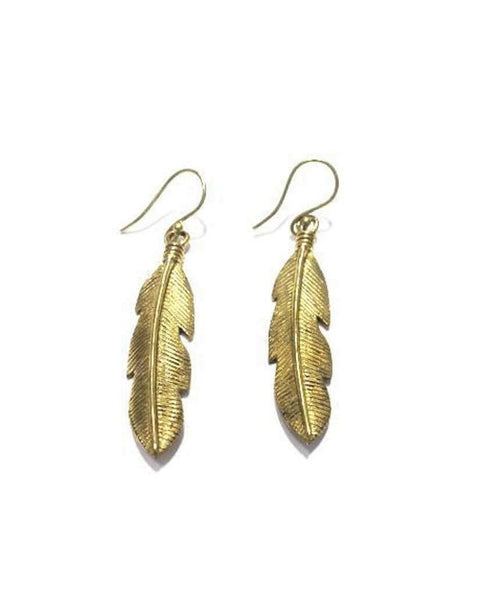 Feather Drop Earrings - Gold and Silver Leaf Cut-Out Design Bijou Her