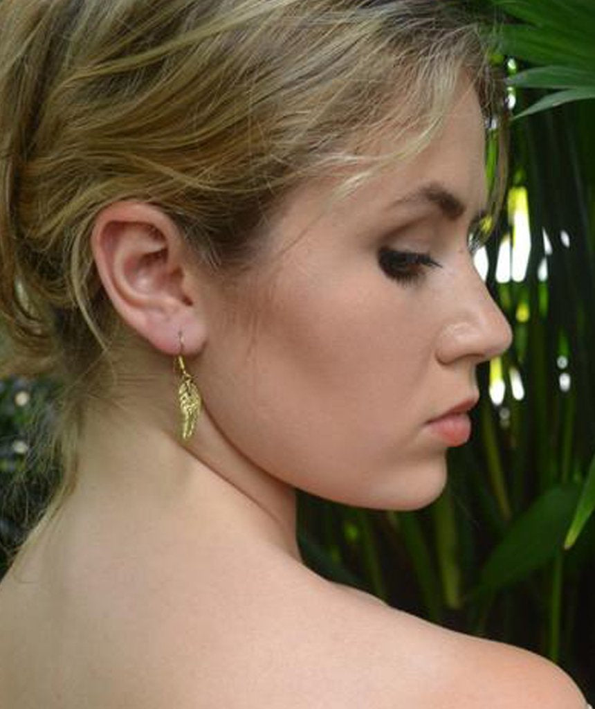 Feather Drop Earrings - Gold and Silver Leaf Cut-Out Design Bijou Her