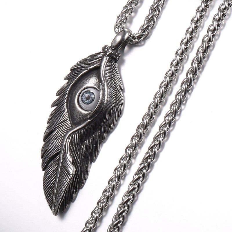 Feather Evil Men's Necklace Stainless Steel Non-fading Pendant Bijou Her