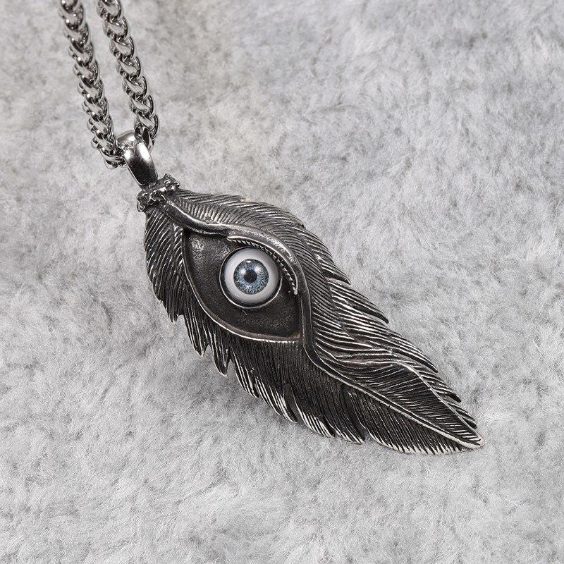 Feather Evil Men's Necklace Stainless Steel Non-fading Pendant Bijou Her