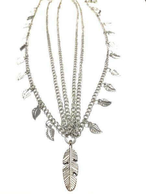 Feather and Leaf Triple Chain Headchain - Adjustable Size and Brass Material for Festivals and Brightening Up Any Day in Gold and Silver Bijou Her