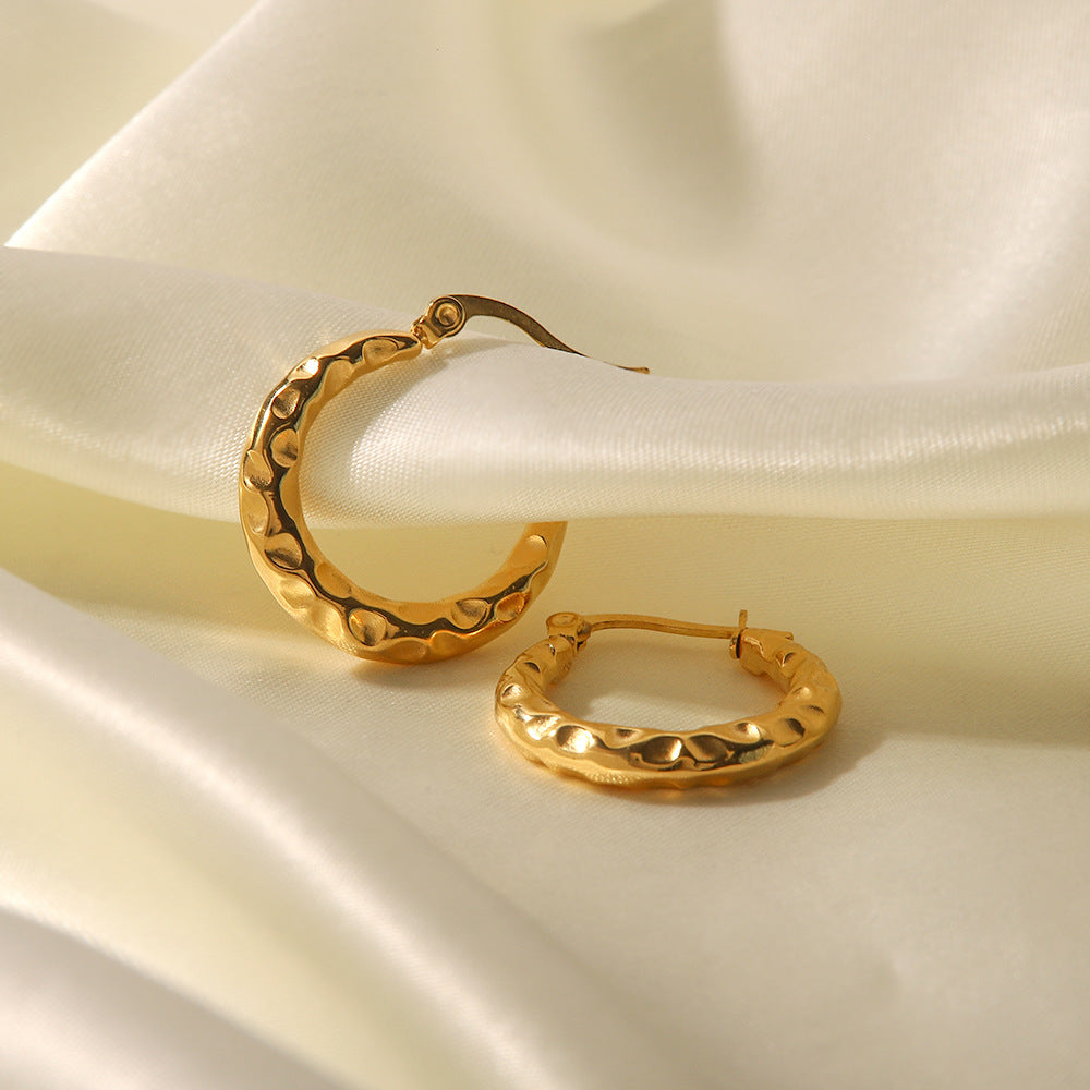 Female 18K Gold Stainless Steel Concave And Convex Ring Earrings Bijou Her