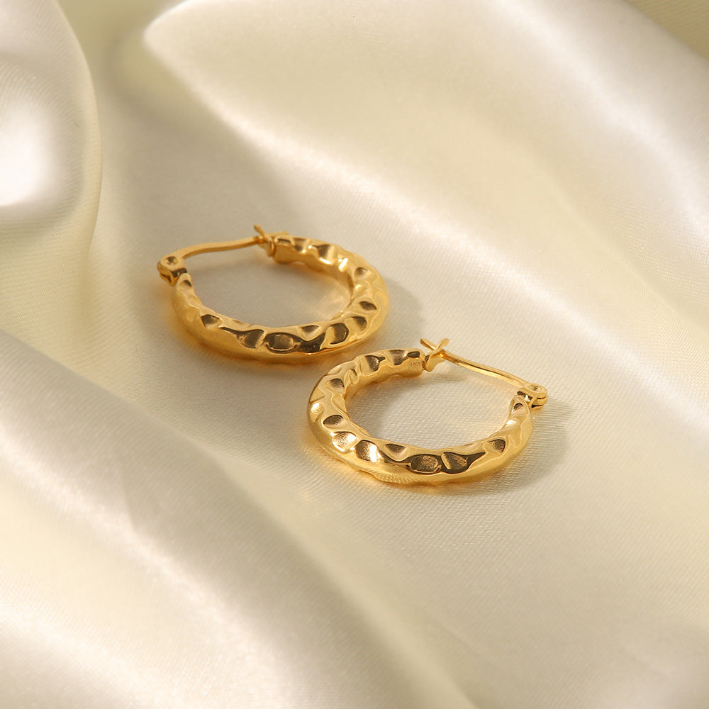 Female 18K Gold Stainless Steel Concave And Convex Ring Earrings Bijou Her