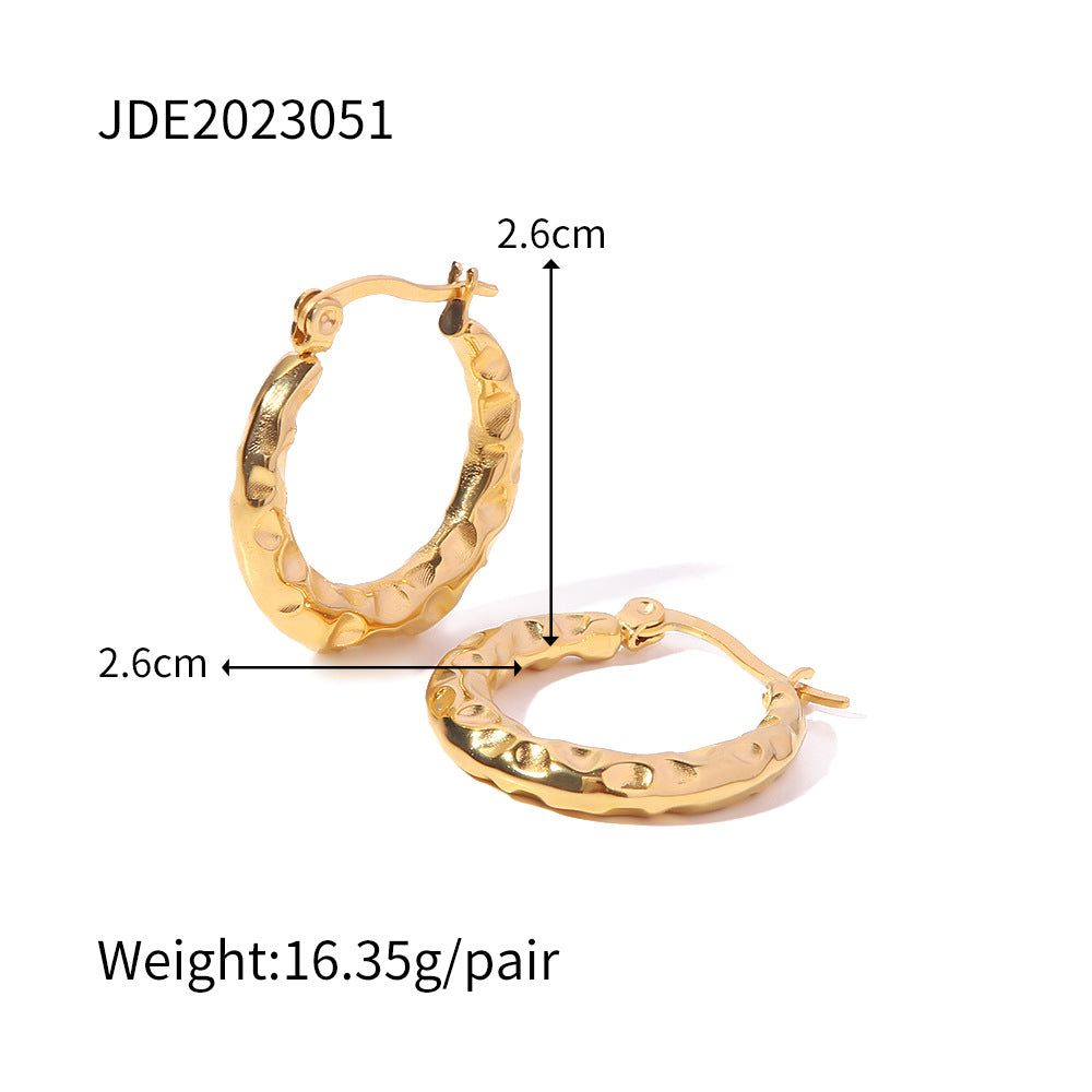 Female 18K Gold Stainless Steel Concave And Convex Ring Earrings Bijou Her