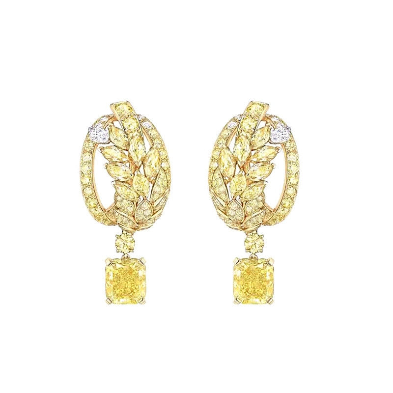 Female Silver Needle Yellow Diamond Wheat Ear Earrings Bijou Her