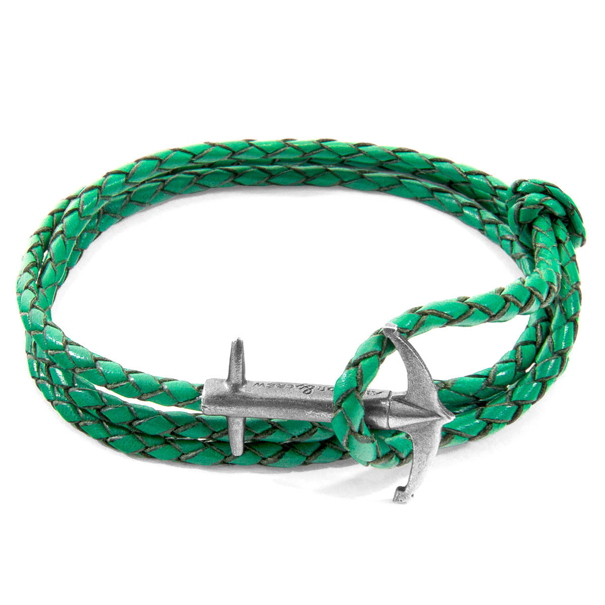 Fern Green Admiral Silver and Leather Bracelet - Handcrafted in Great Britain with Sterling Silver Anchor and Braided Leather Bijou Her